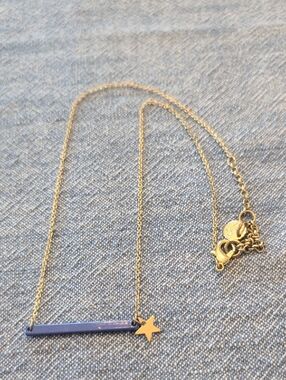 Marlyn Schiff Gold Star Bar Necklace with Blue Enamel Accent